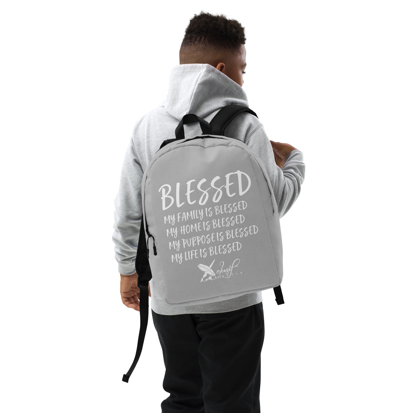 BLESSED BY XCLUSIF POETIX SILVER & WHITE Minimalist Backpack