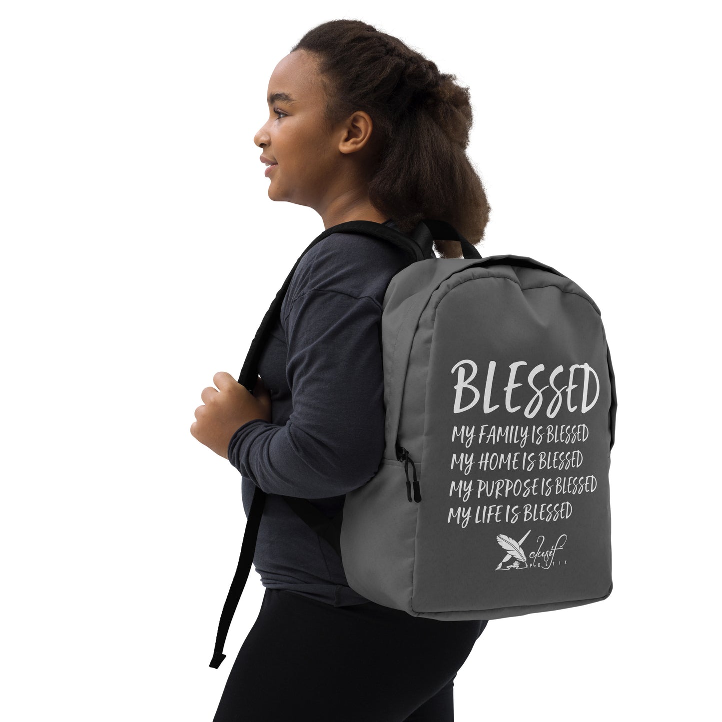 BLESSED BY XCLUSIF POETIX GREY & WHITE Minimalist Backpack