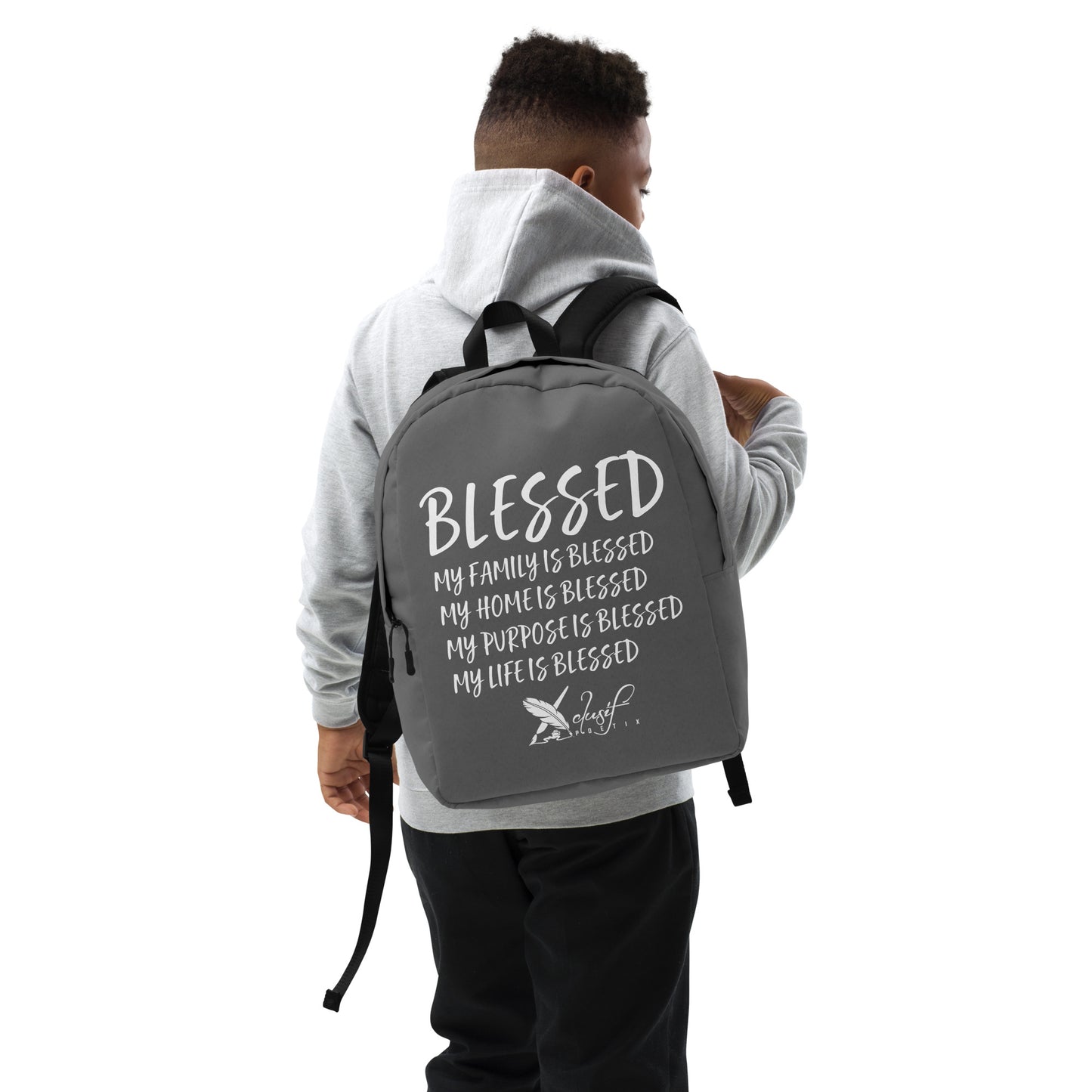 BLESSED BY XCLUSIF POETIX GREY & WHITE Minimalist Backpack