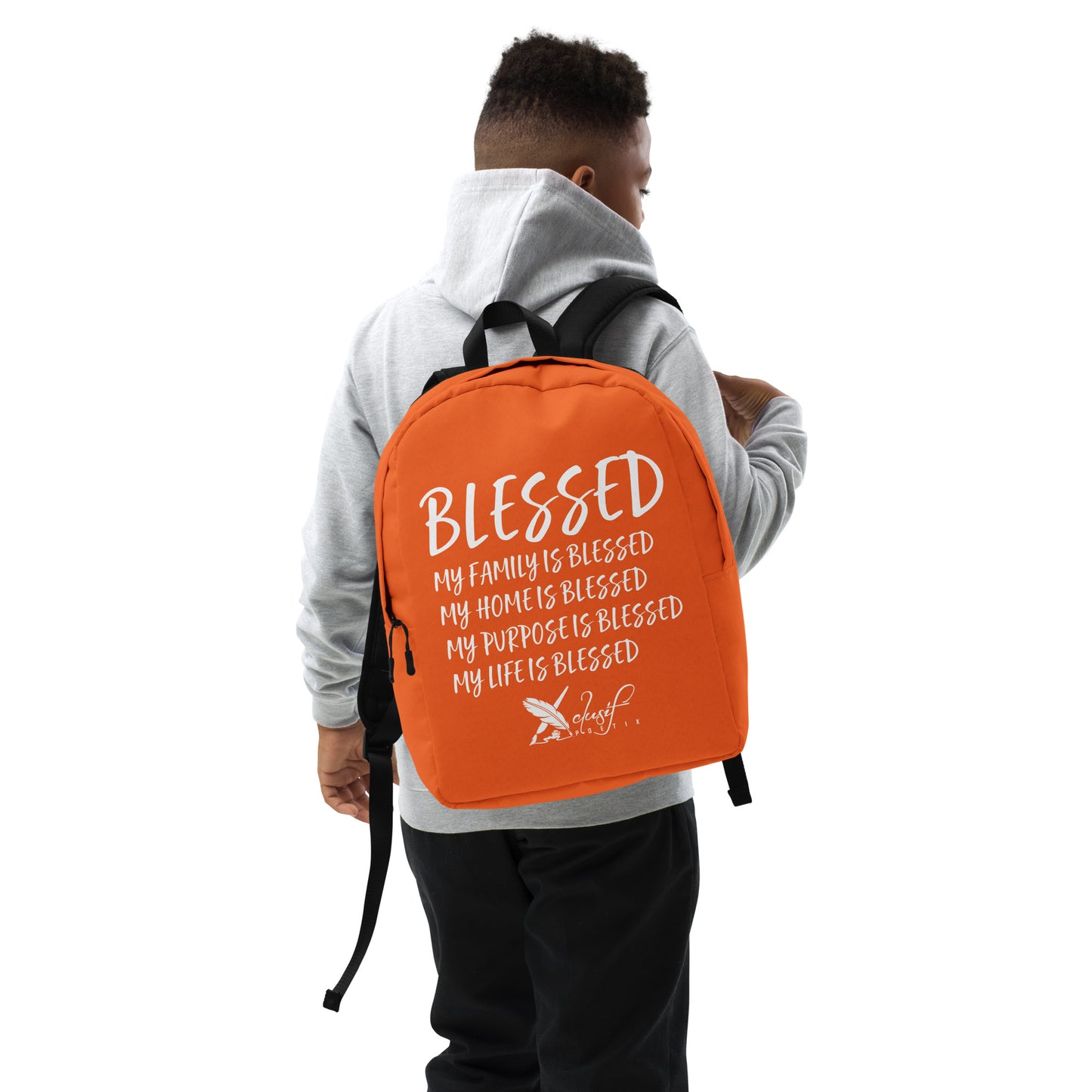 BLESSED BY XCLUSIF POETIX ORANGE & WHITE Minimalist Backpack