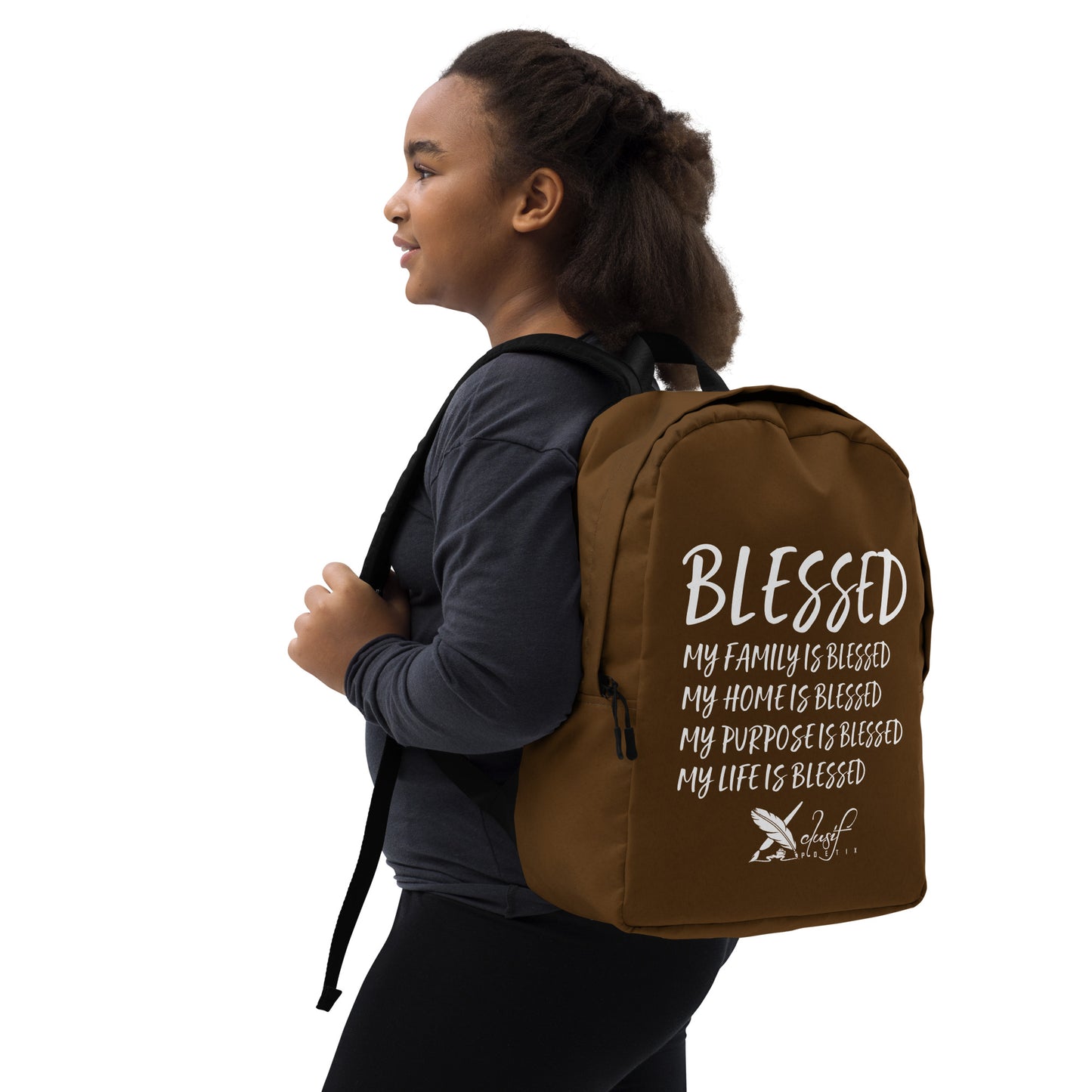 BLESSED BY XCLUSIF POETIX BROWN & WHITE Minimalist Backpack