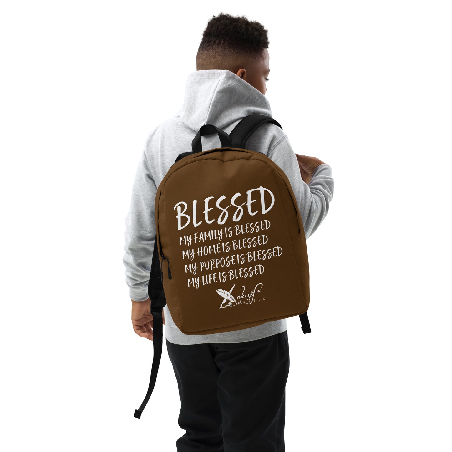 BLESSED BY XCLUSIF POETIX BROWN & WHITE Minimalist Backpack