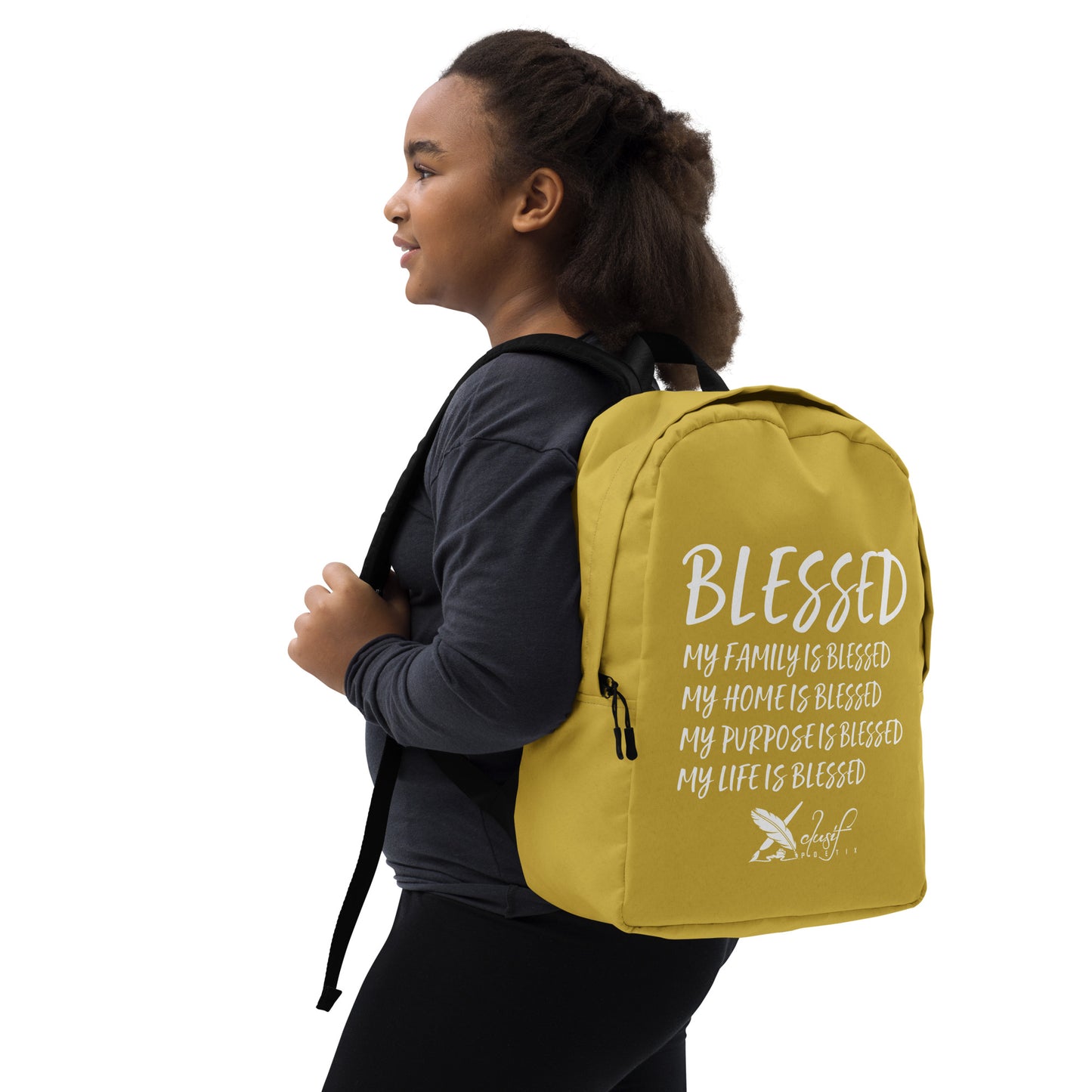 BLESSED BY XCLUSIF POETIX GOLD & WHITE Minimalist Backpack