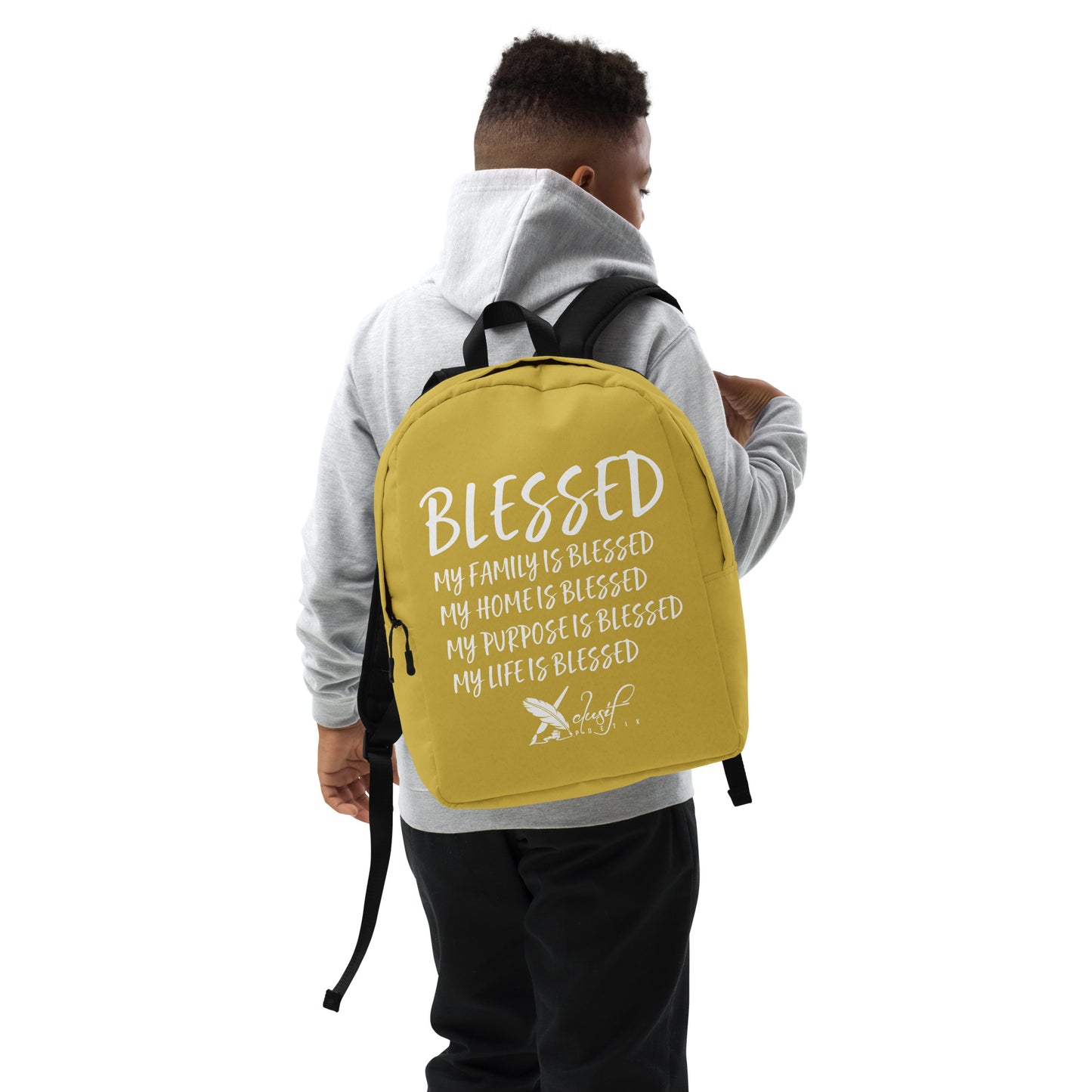 BLESSED BY XCLUSIF POETIX GOLD & WHITE Minimalist Backpack