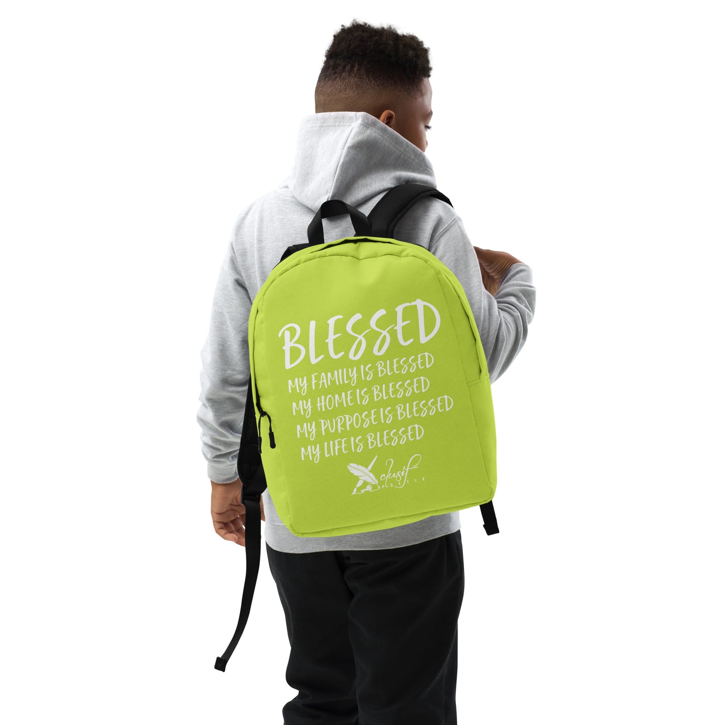 BLESSED BY XCLUSIF POETIX LIGHT GREEN & WHITE Minimalist Backpack