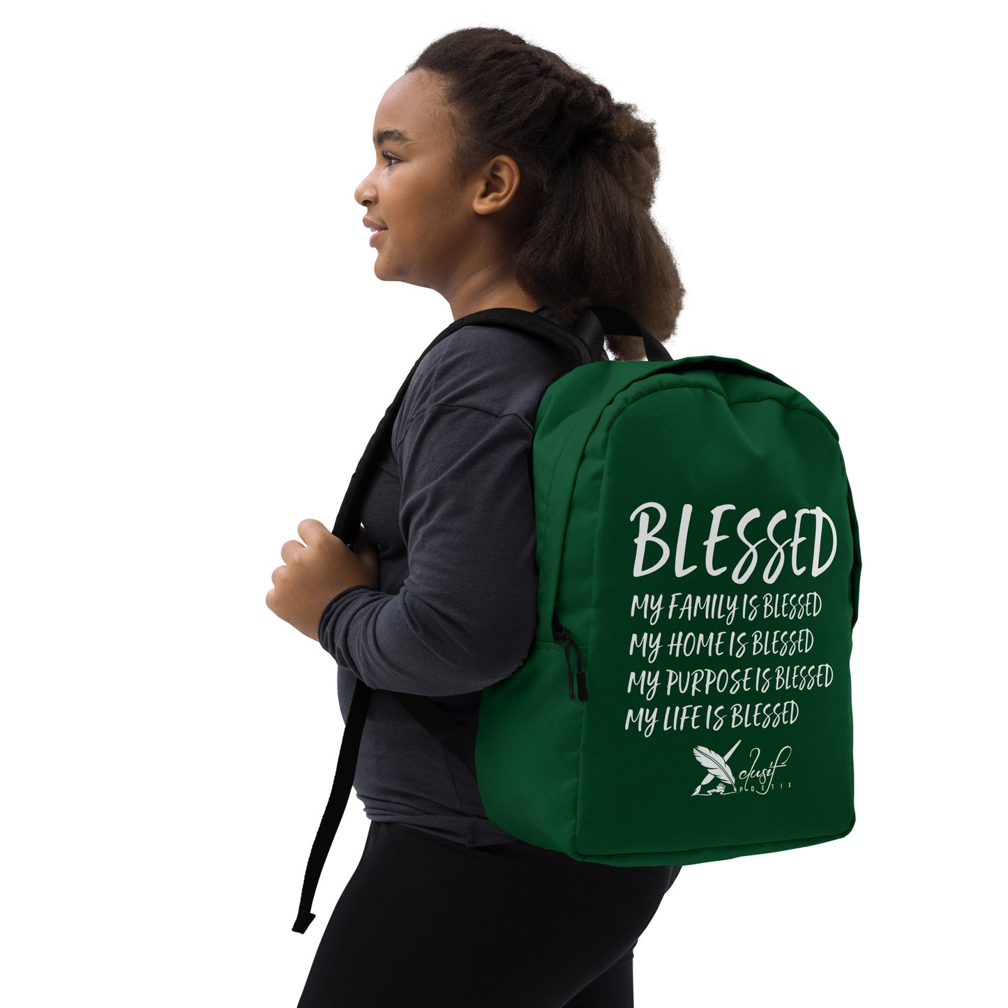 BLESSED BY XCLUSIF POETIX FOREST GREEN & WHITE Minimalist Backpack