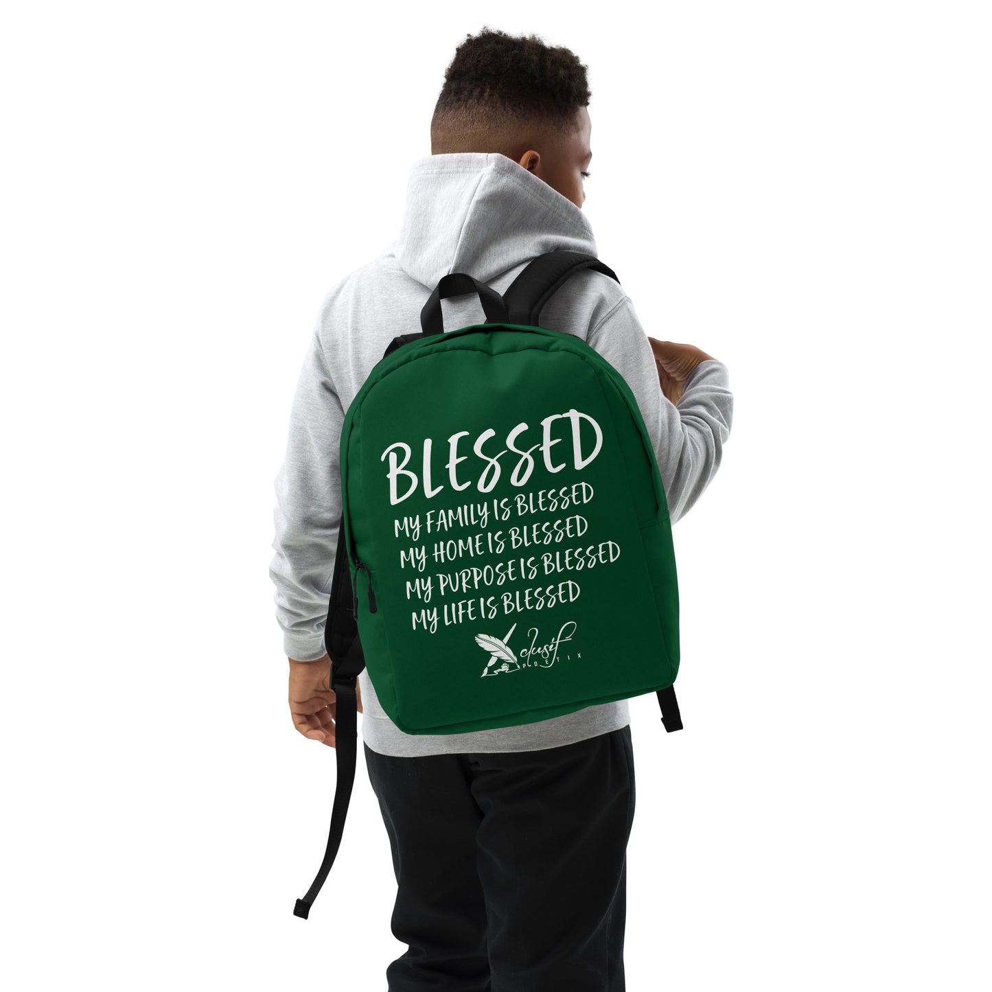 BLESSED BY XCLUSIF POETIX FOREST GREEN & WHITE Minimalist Backpack