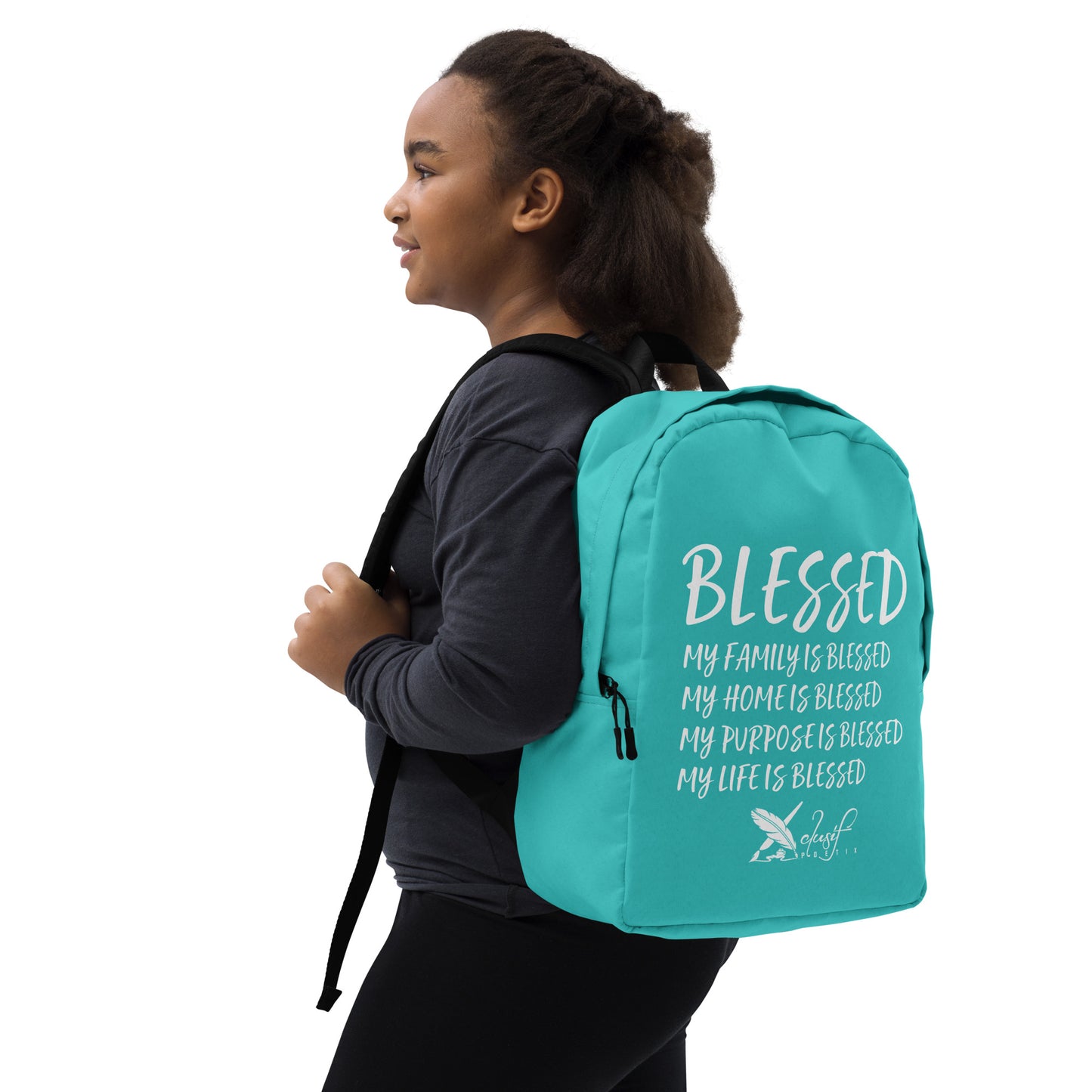 BLESSED BY XCLUSIF POETIX TURQUOISE & WHITE Minimalist Backpack