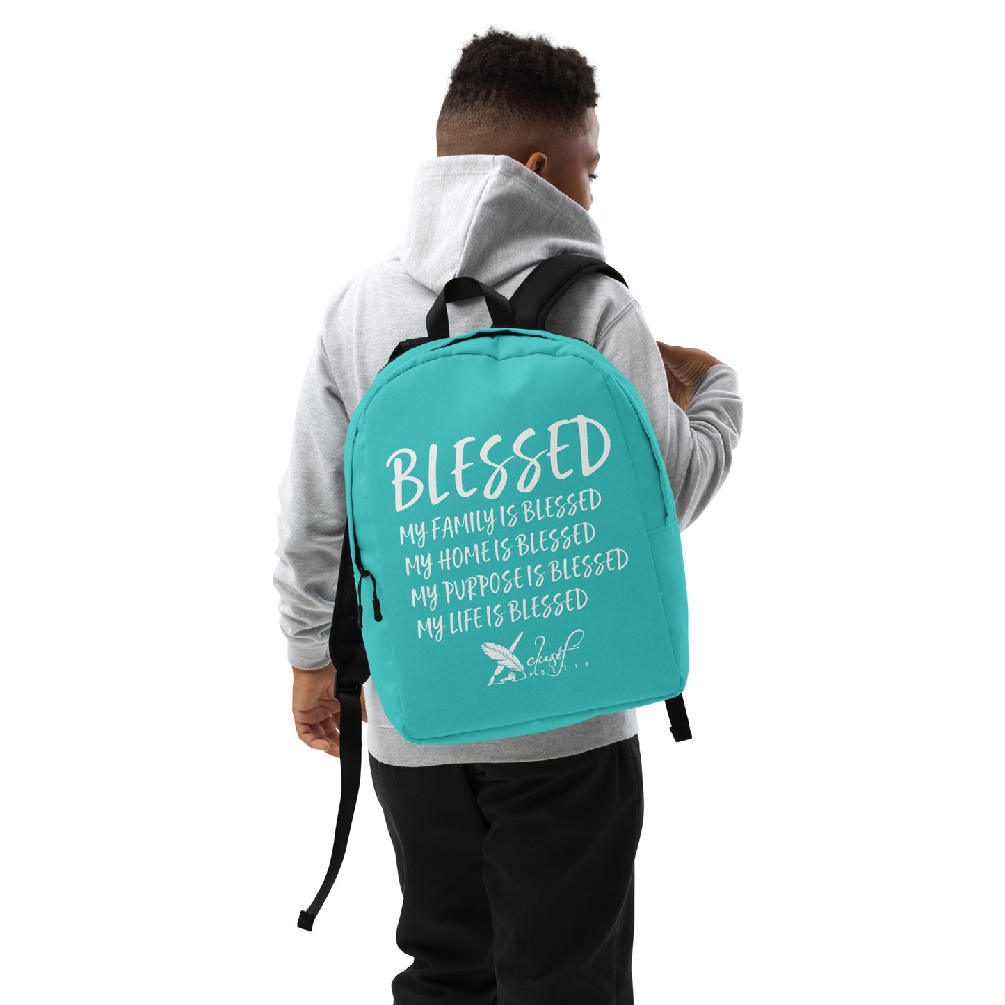 BLESSED BY XCLUSIF POETIX TURQUOISE & WHITE Minimalist Backpack