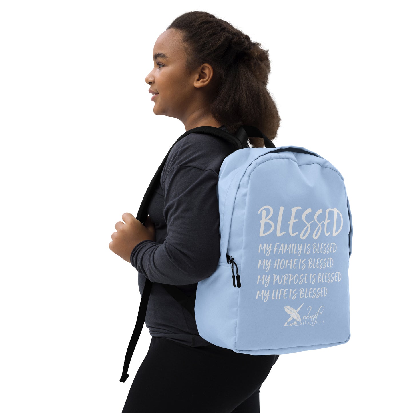 BLESSED BY XCLUSIF POETIX LIGHT BLUE & WHITE Minimalist Backpack