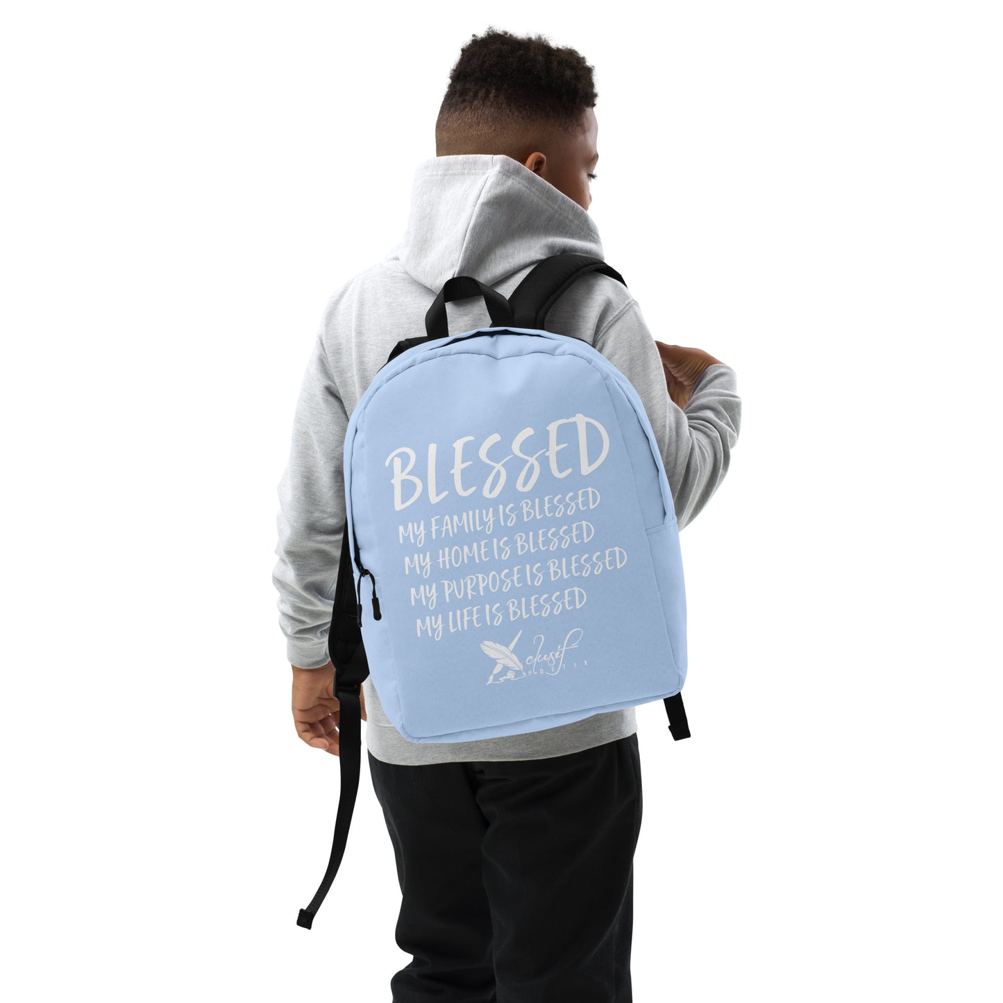 BLESSED BY XCLUSIF POETIX LIGHT BLUE & WHITE Minimalist Backpack