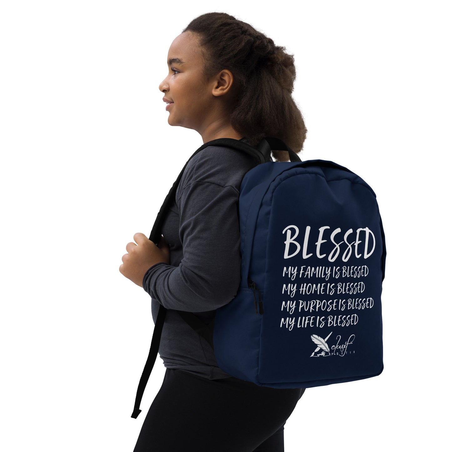 BLESSED BY XCLUSIF POETIX NAVY & WHITE Minimalist Backpack