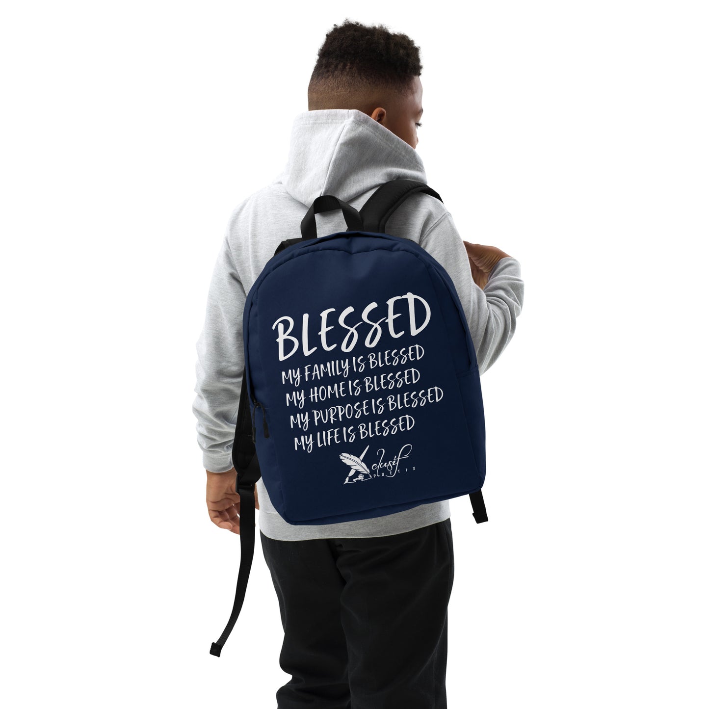 BLESSED BY XCLUSIF POETIX NAVY & WHITE Minimalist Backpack