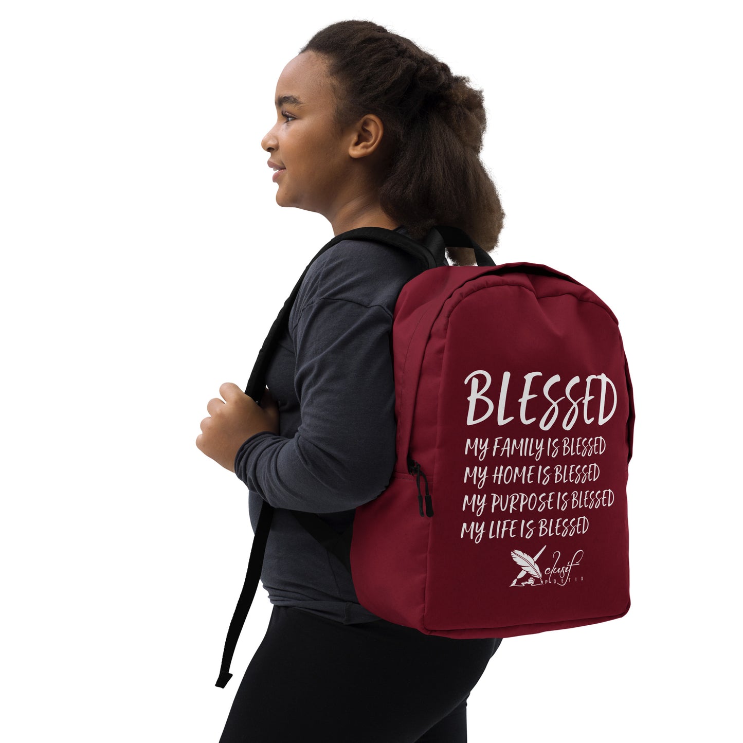 BLESSED BY XCLUSIF POETIX BURGUNDY & WHITE Minimalist Backpack