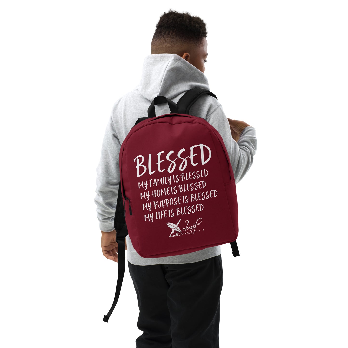 BLESSED BY XCLUSIF POETIX BURGUNDY & WHITE Minimalist Backpack