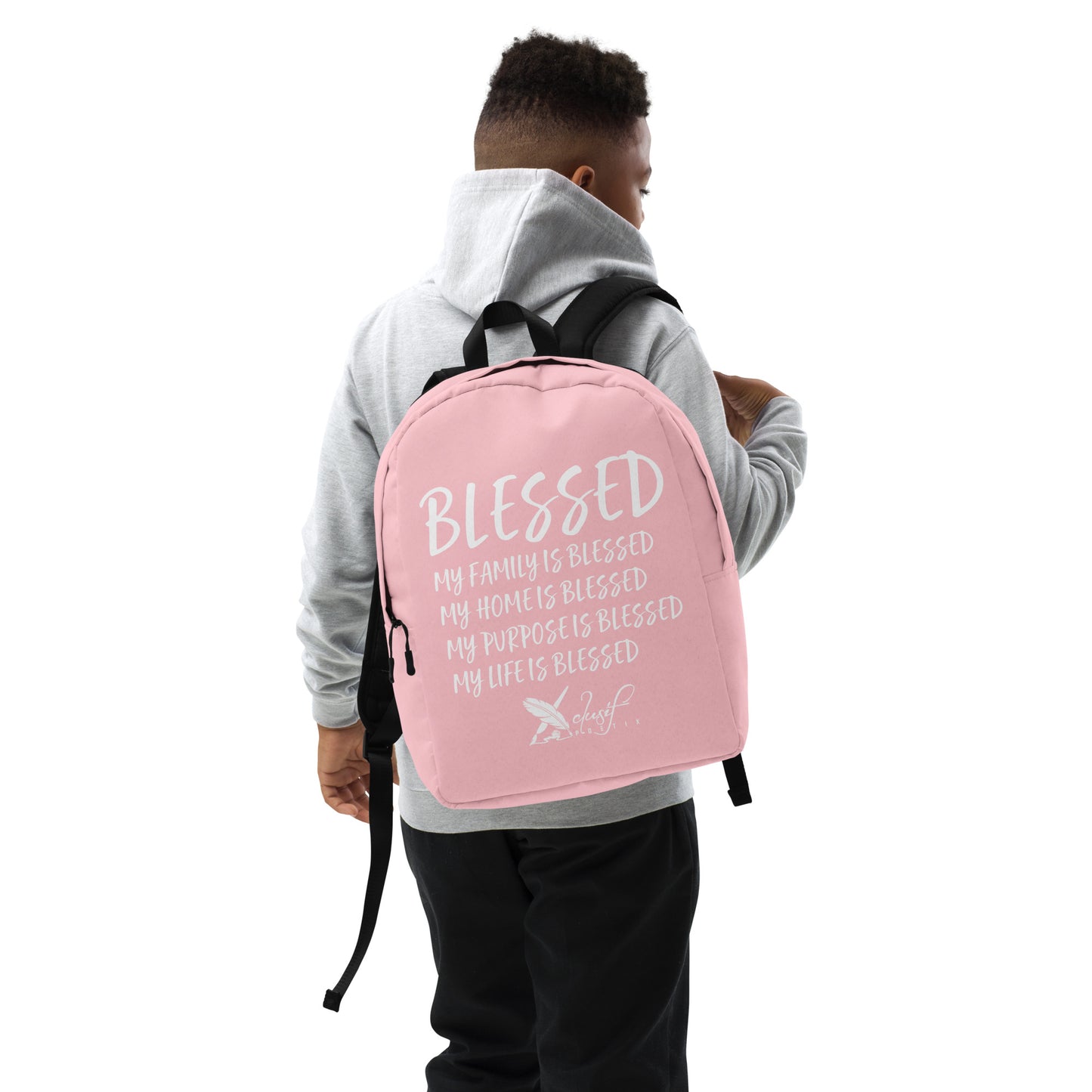 BLESSED BY XCLUSIF POETIX PINK & WHITE Minimalist Backpack