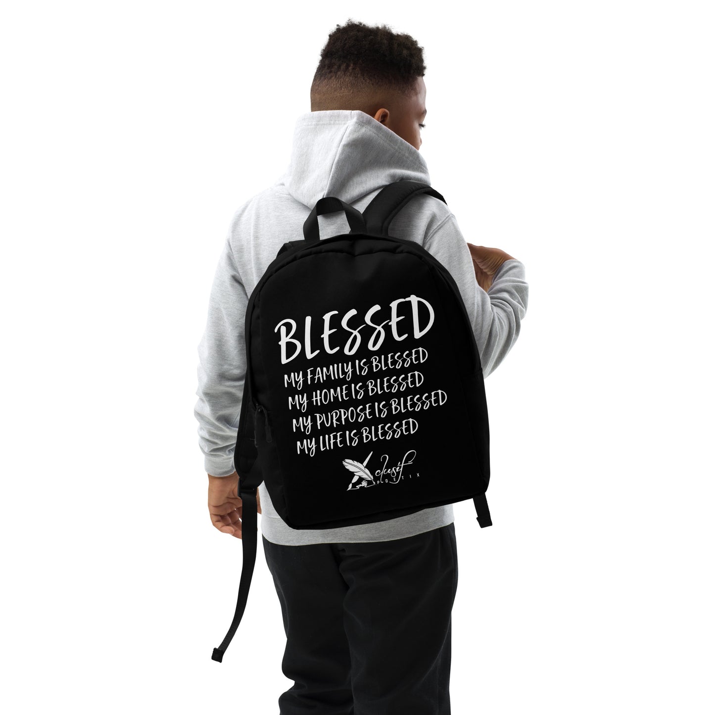 BLESSED BY XCLUSIF POETIX BLACK & WHITE Minimalist Backpack