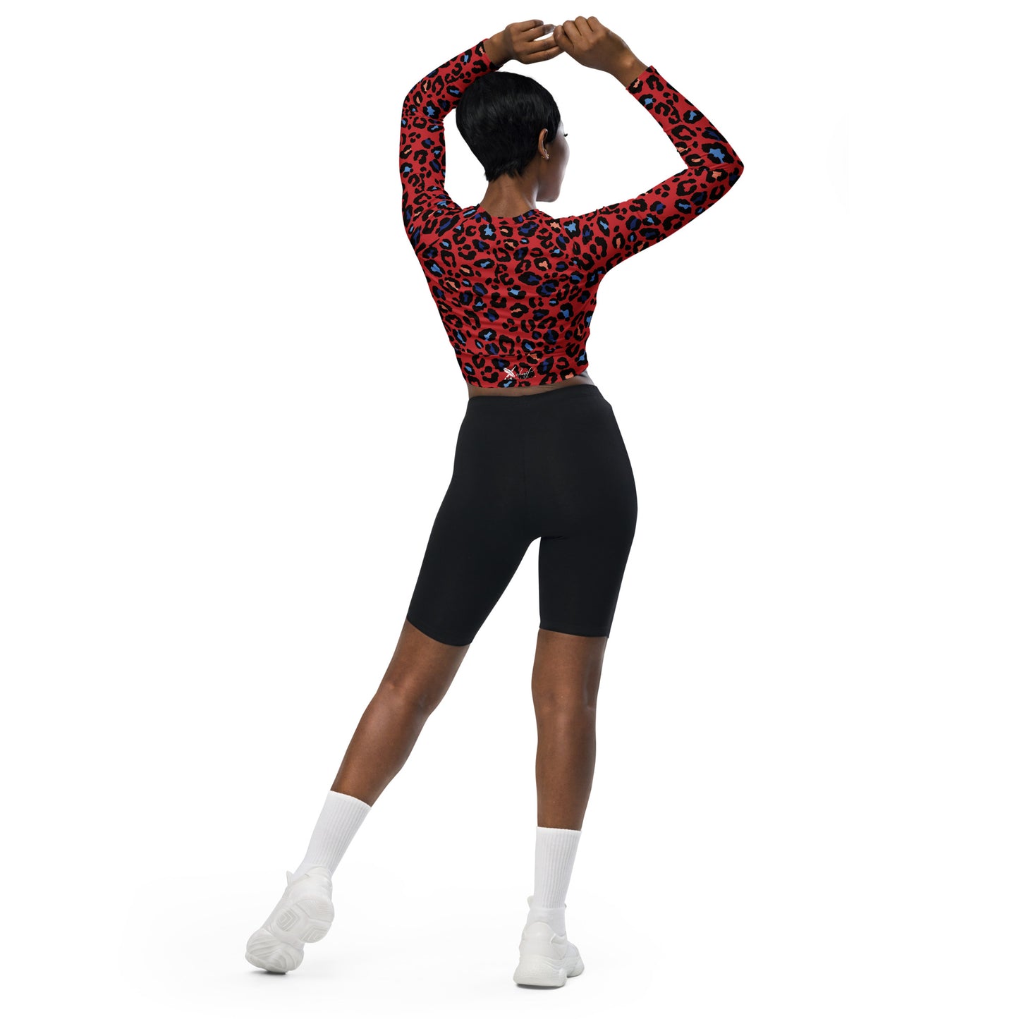 XCLUSIF POETIX RED LEOPARD Women's long-sleeve crop top