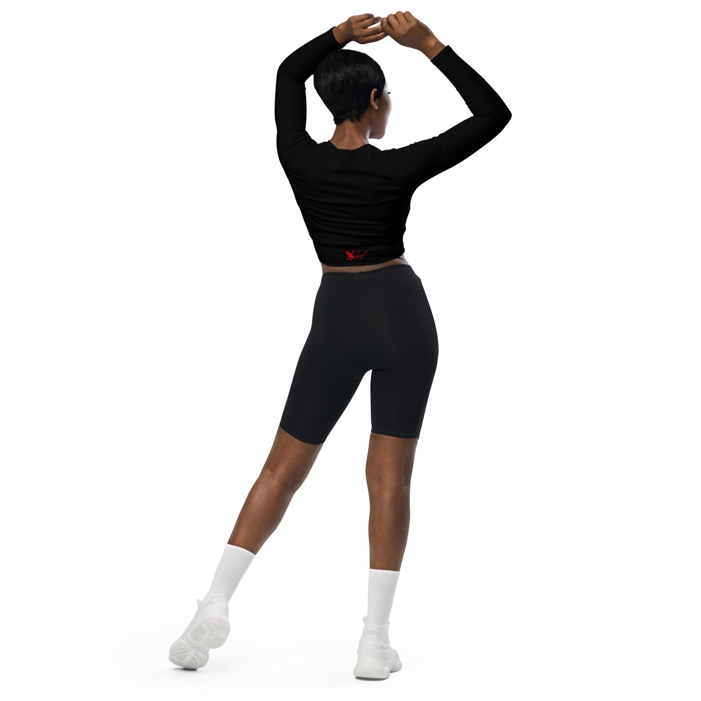 XCLUSIF POETIX BLACK & RED LOGO long-sleeve crop top