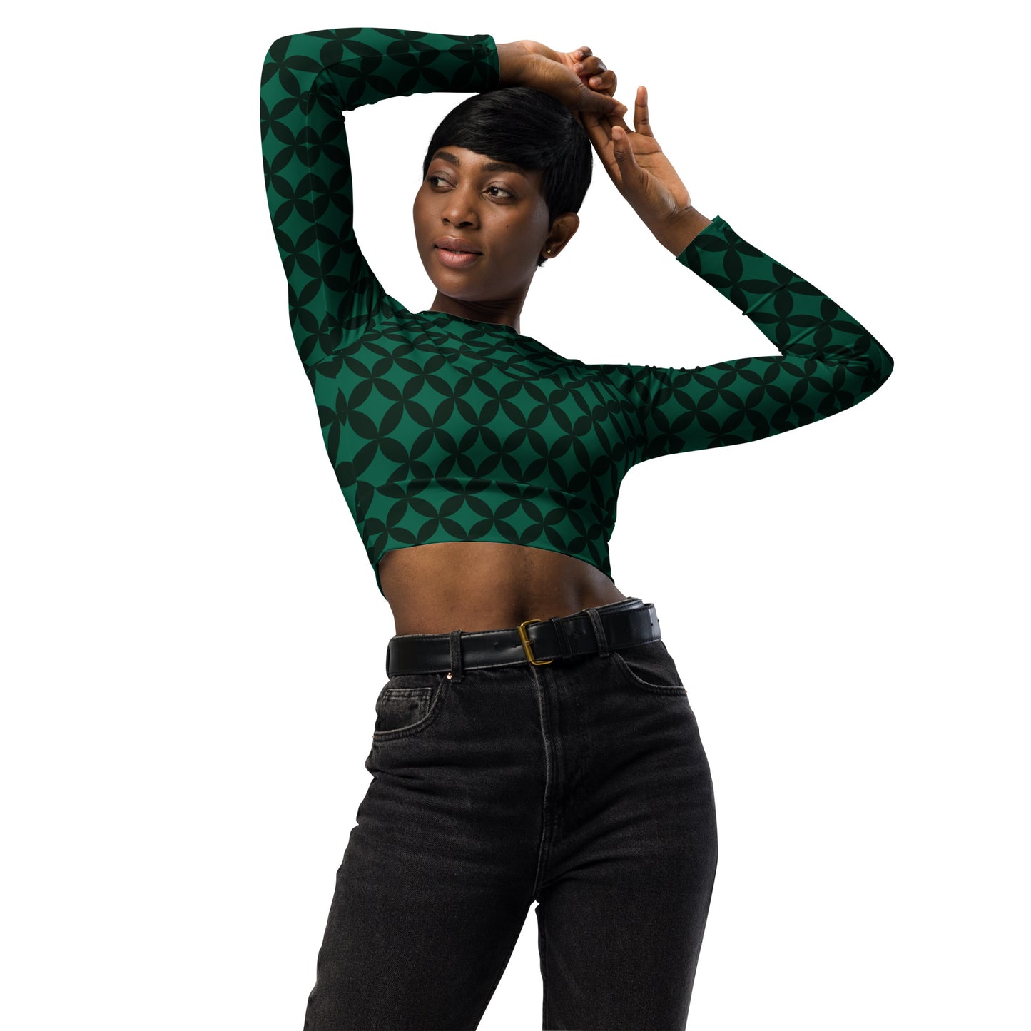 XCLUSIF POETIX LUXURY GREEN Women's long-sleeve crop top