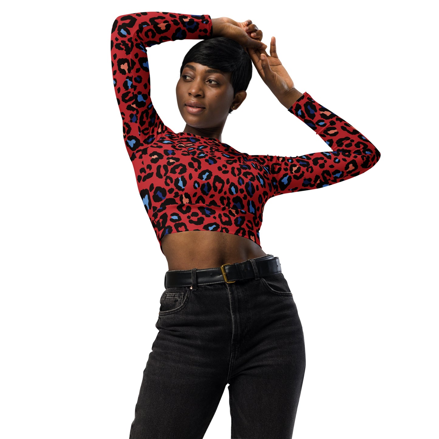 XCLUSIF POETIX RED LEOPARD Women's long-sleeve crop top