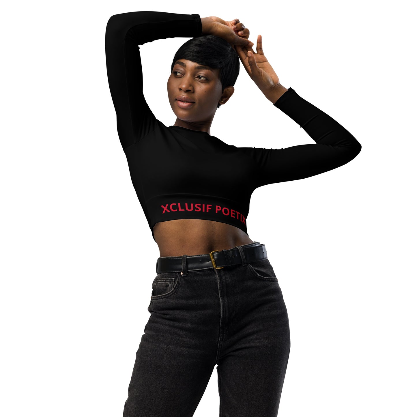 XCLUSIF POETIX BLACK & RED LOGO long-sleeve crop top