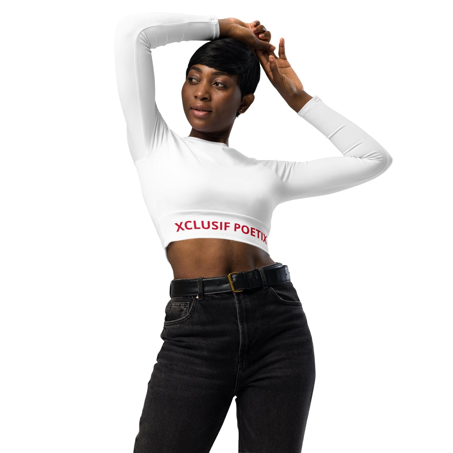 XCLUSIF POETIX WHITE & RED LOGO long-sleeve crop top