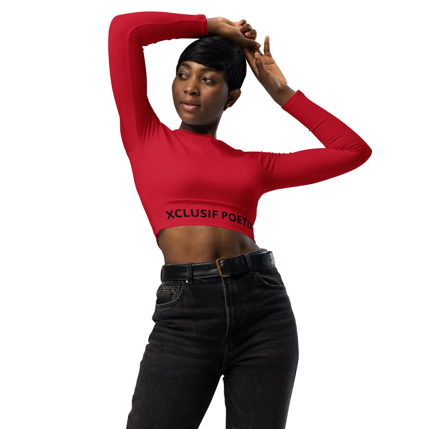 XCLUSIF POETIX RED & BLACK LOGO long-sleeve crop top