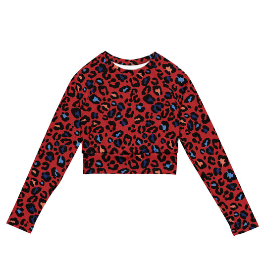 XCLUSIF POETIX RED LEOPARD Women's long-sleeve crop top