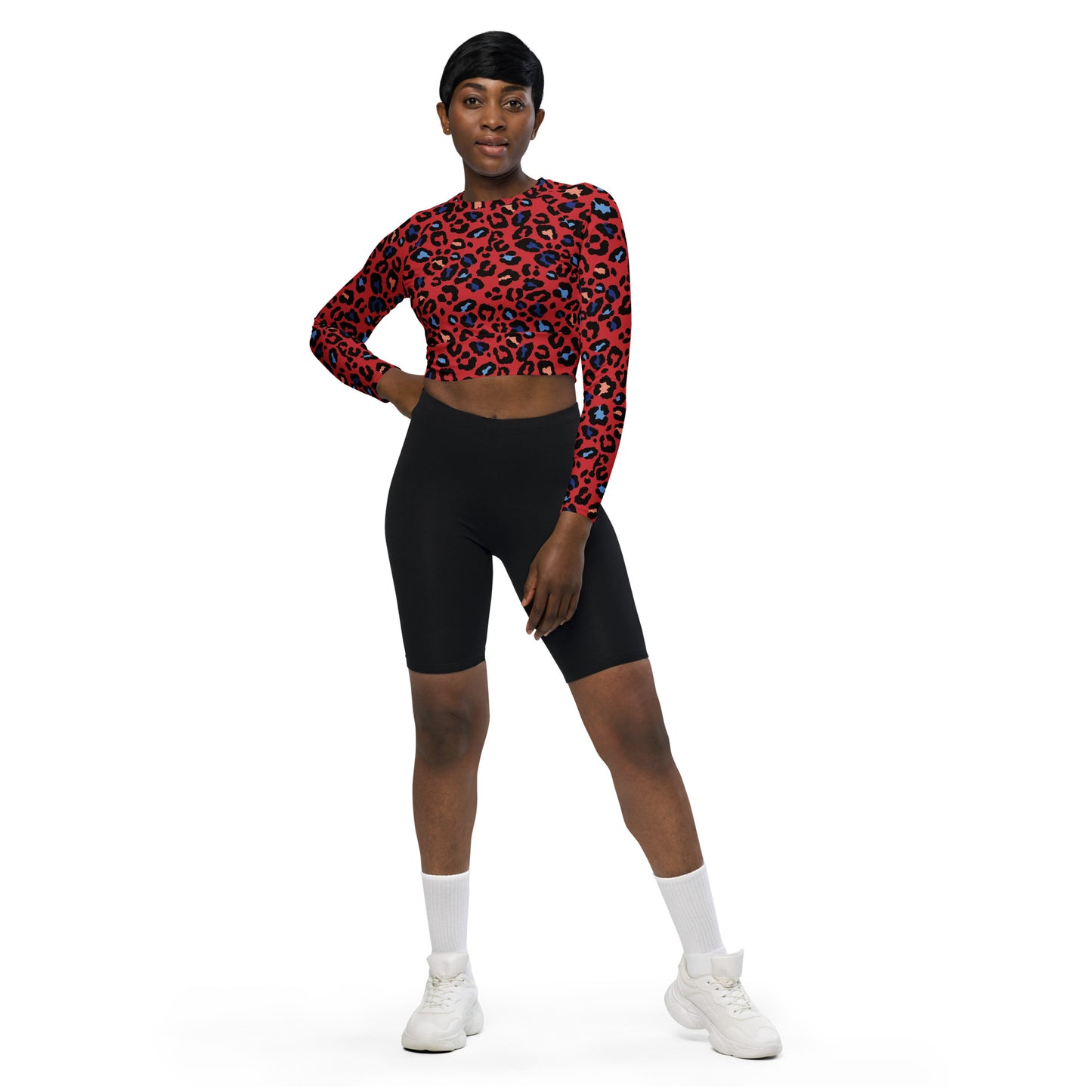 XCLUSIF POETIX RED LEOPARD Women's long-sleeve crop top