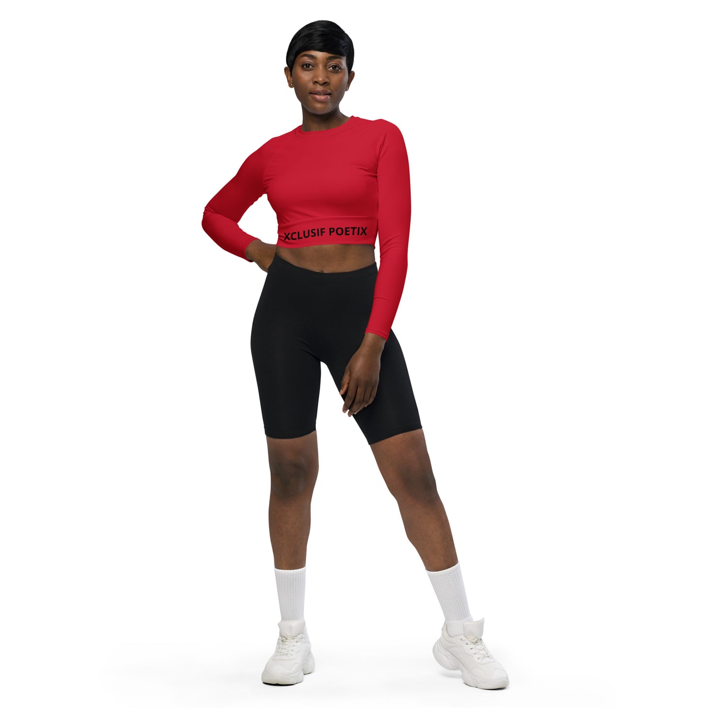 XCLUSIF POETIX RED & BLACK LOGO long-sleeve crop top