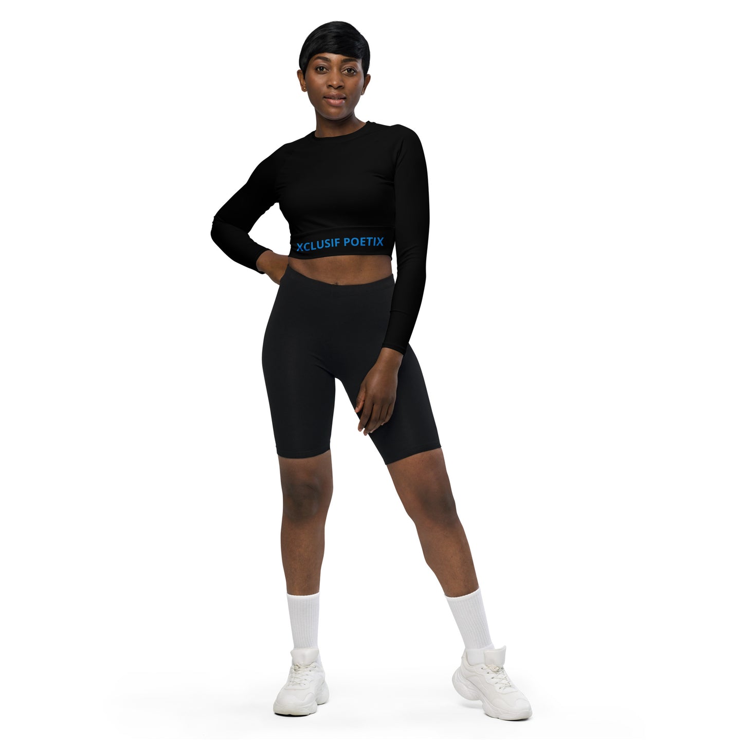 XCLUSIF POETIX BLACK & BLUE Women's long-sleeve crop top