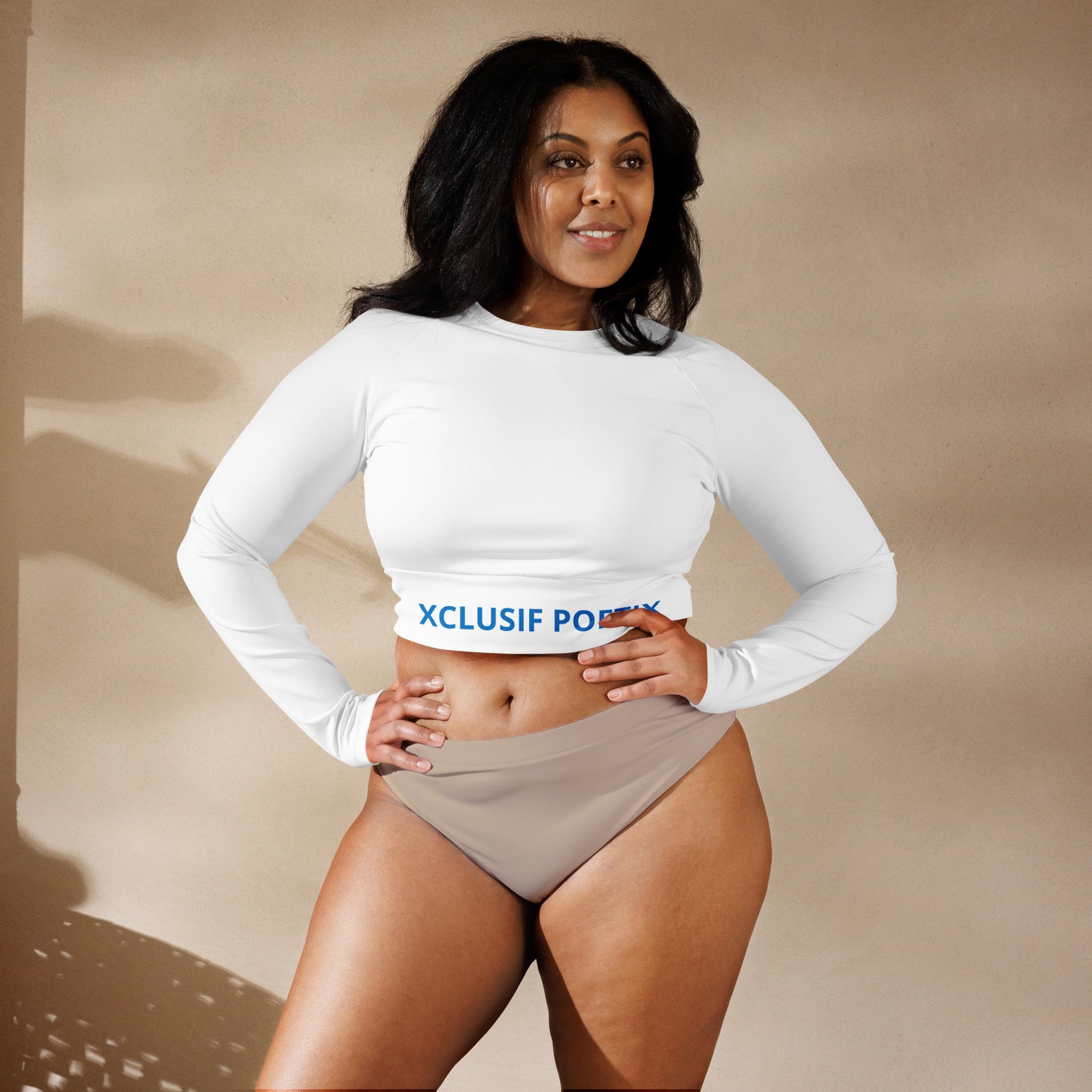 XCLUSIF POETIX WHITE & BLUE Women's long-sleeve crop top