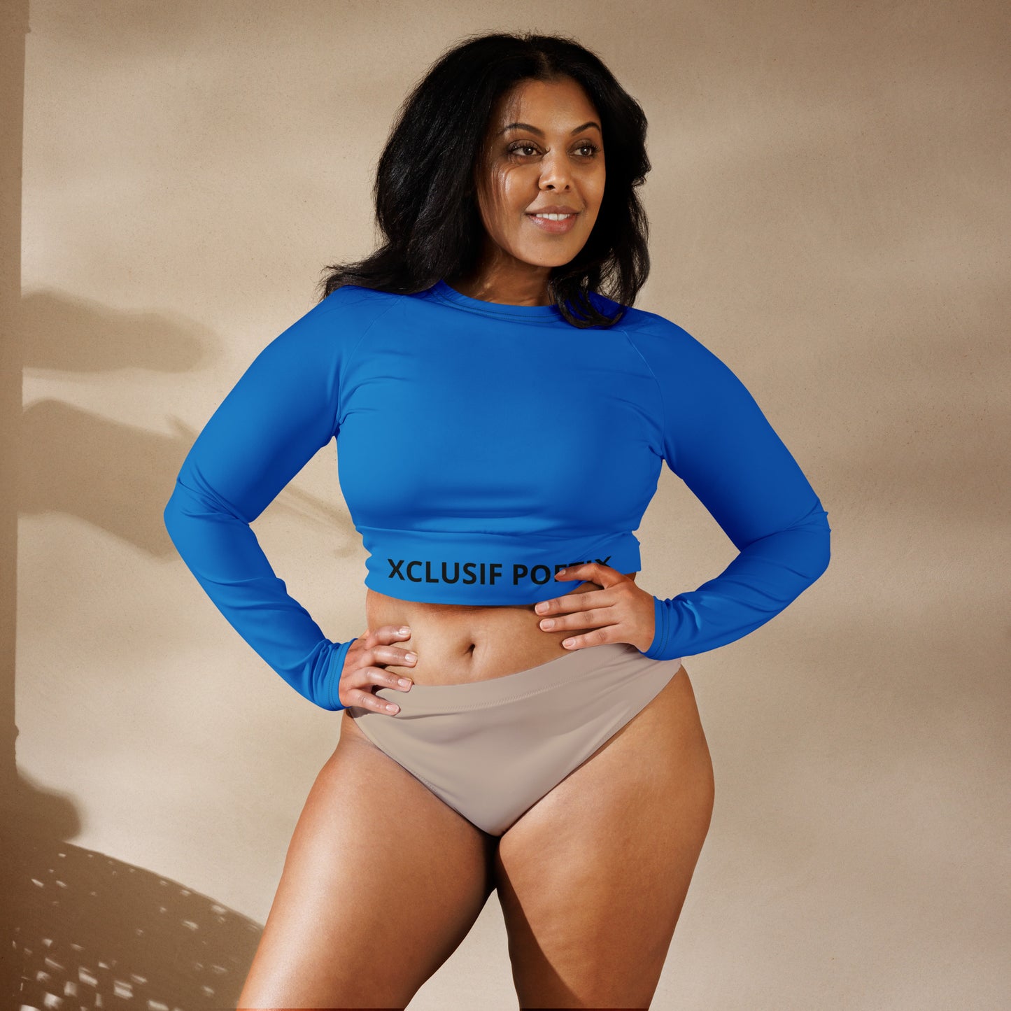 XCLUSIF POETIX BLUE & BLACK Women's long-sleeve crop top