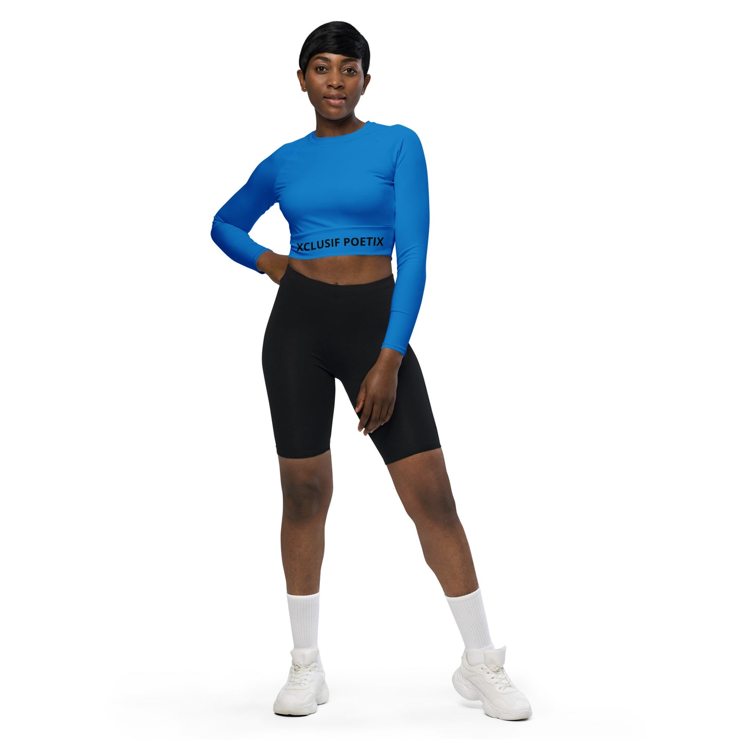 XCLUSIF POETIX BLUE & BLACK Women's long-sleeve crop top