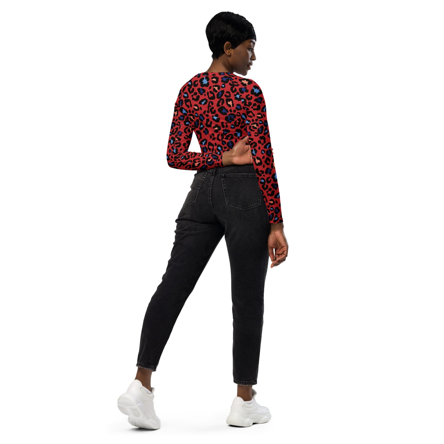 XCLUSIF POETIX RED LEOPARD Women's long-sleeve crop top