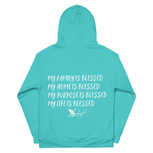 BLESSED BY XCLUSIF POETIX TURQUOISE & WHITE Unisex Hoodie