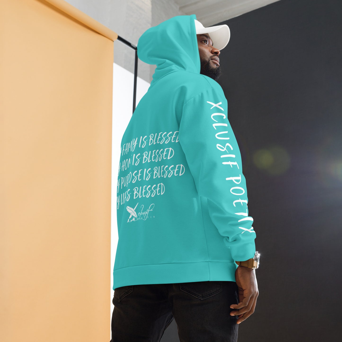 BLESSED BY XCLUSIF POETIX TURQUOISE & WHITE Unisex Hoodie