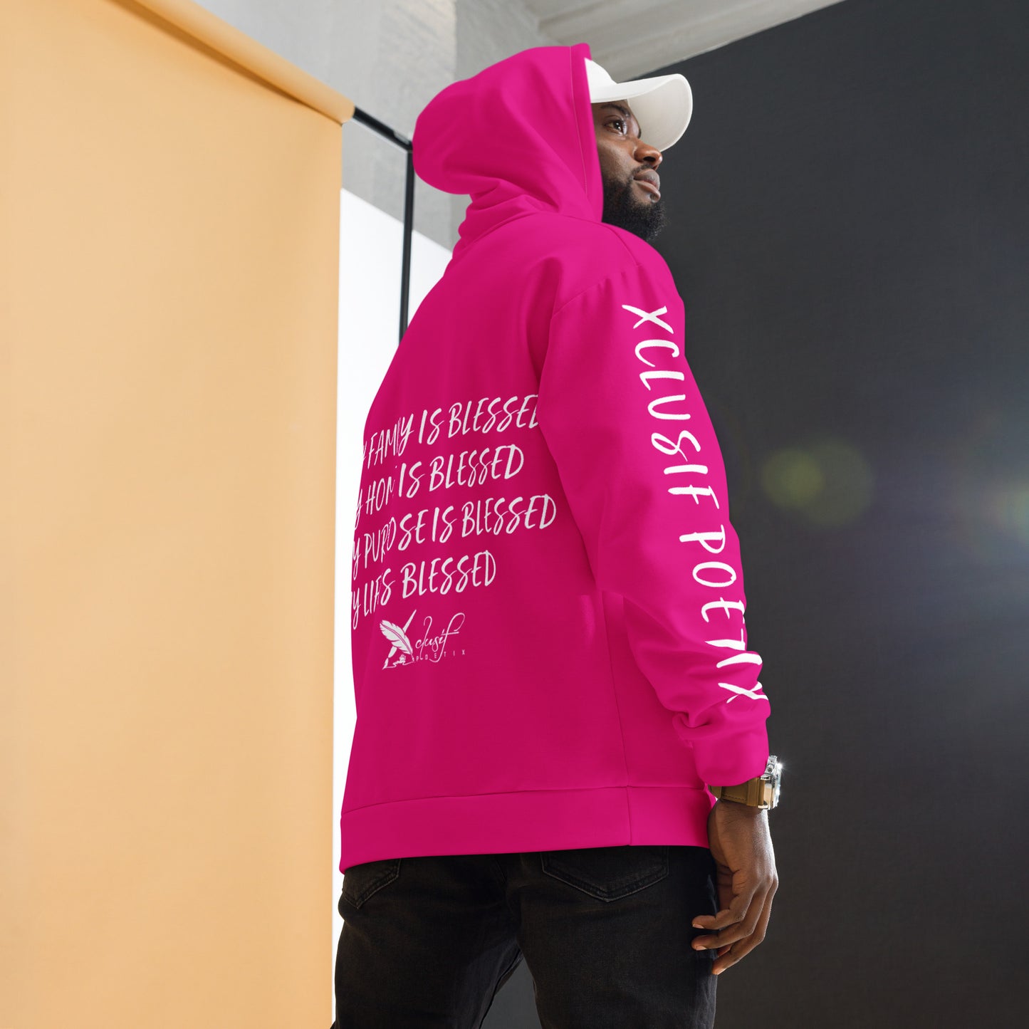 BLESSED BY XCLUSIF POETIX HOT PINK & WHITE Unisex Hoodie