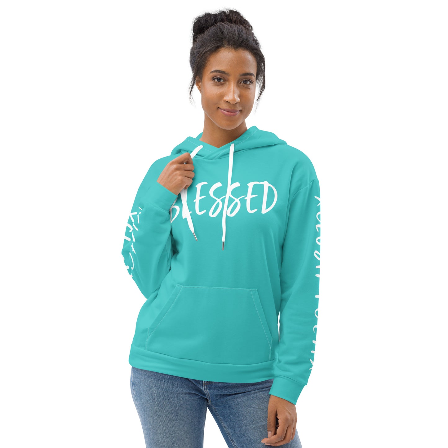 BLESSED BY XCLUSIF POETIX TURQUOISE & WHITE Unisex Hoodie