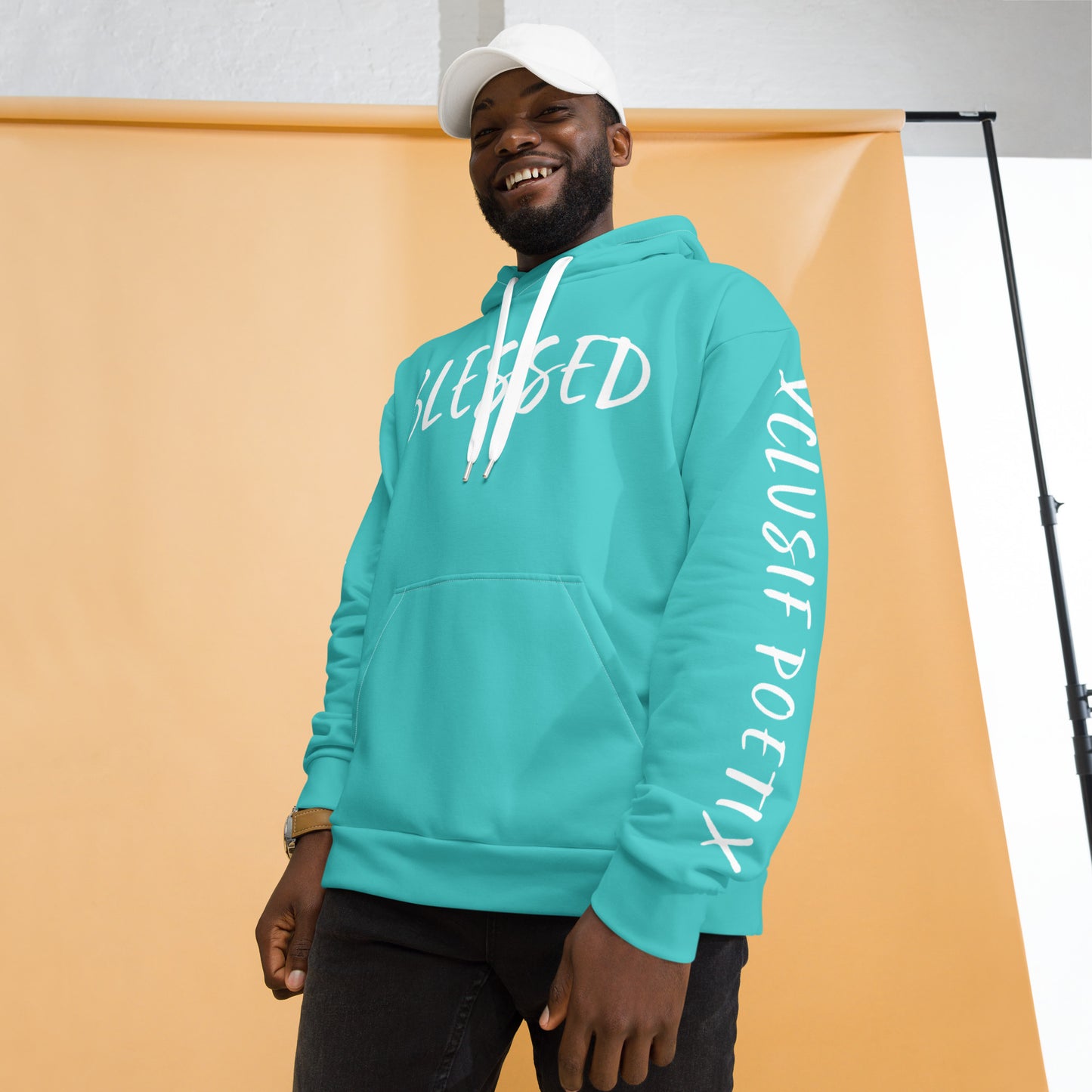 BLESSED BY XCLUSIF POETIX TURQUOISE & WHITE Unisex Hoodie