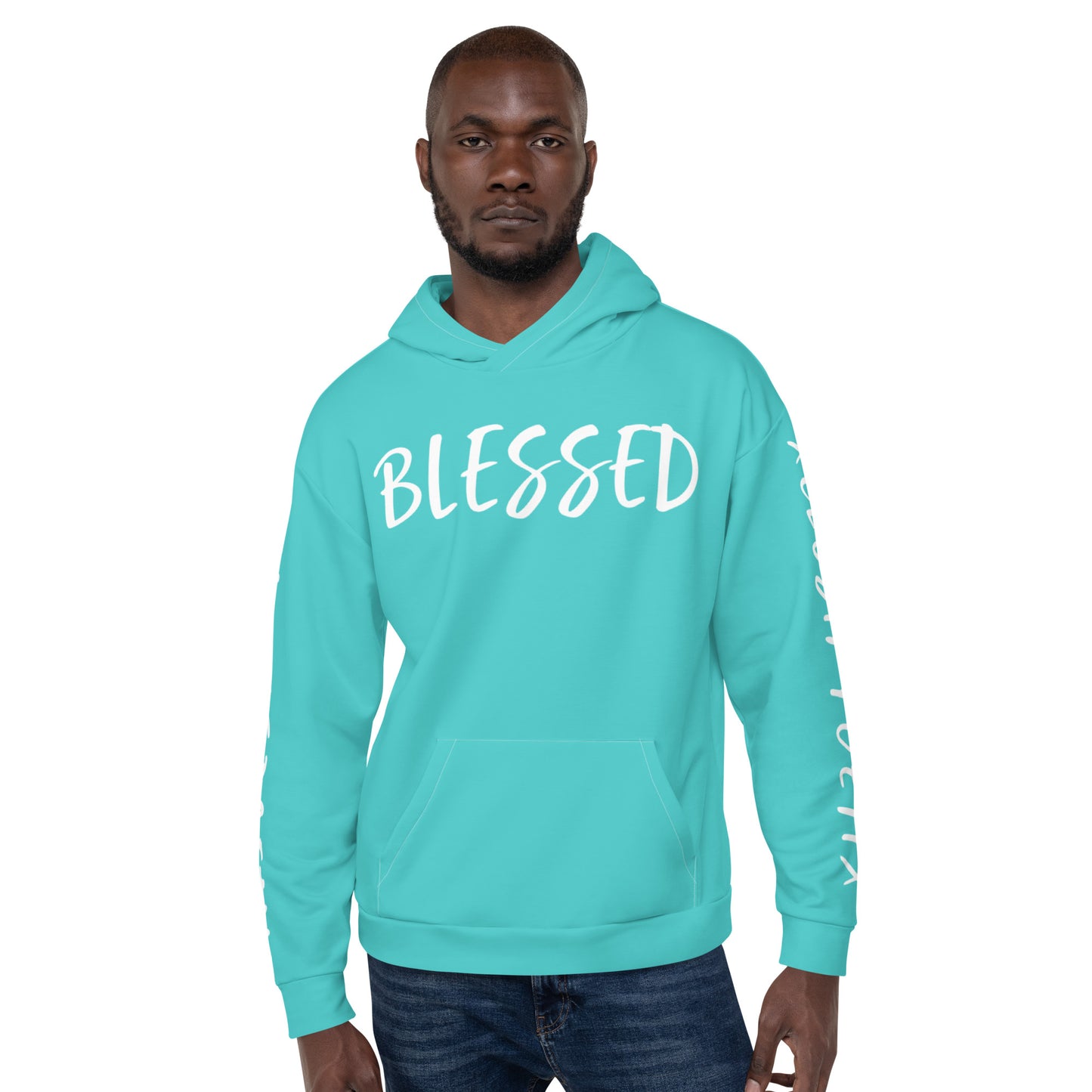 BLESSED BY XCLUSIF POETIX TURQUOISE & WHITE Unisex Hoodie