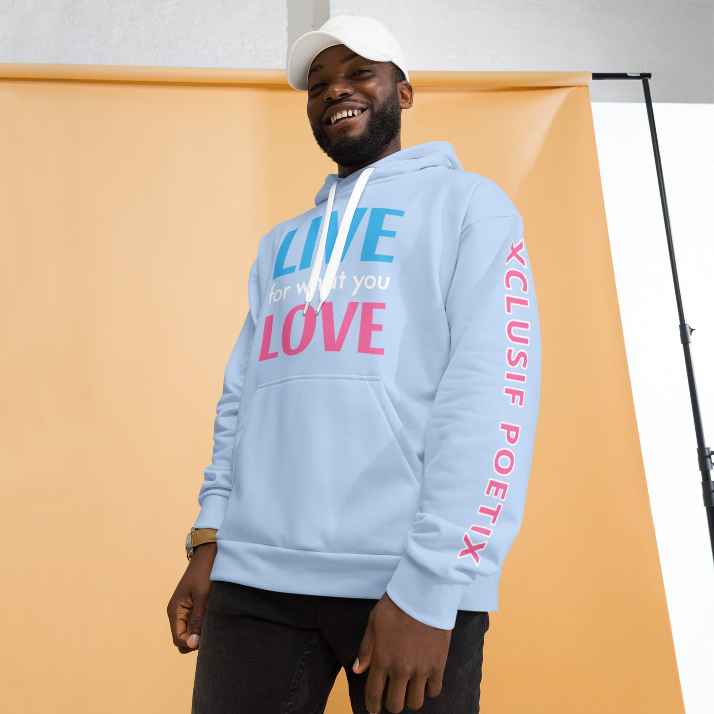 "LIVE FOR WHAT YOU LOVE" BY XCLUSIF POETIX LIGHT BLUE Unisex Hoodie