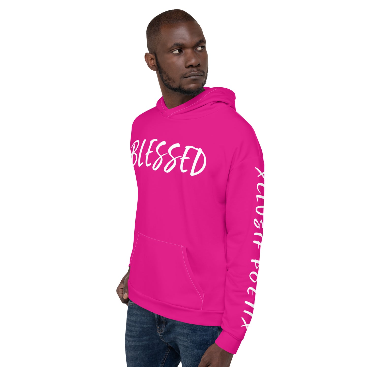 BLESSED BY XCLUSIF POETIX HOT PINK & WHITE Unisex Hoodie