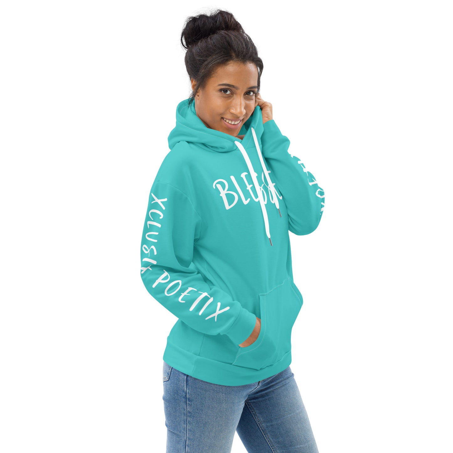 BLESSED BY XCLUSIF POETIX TURQUOISE & WHITE Unisex Hoodie