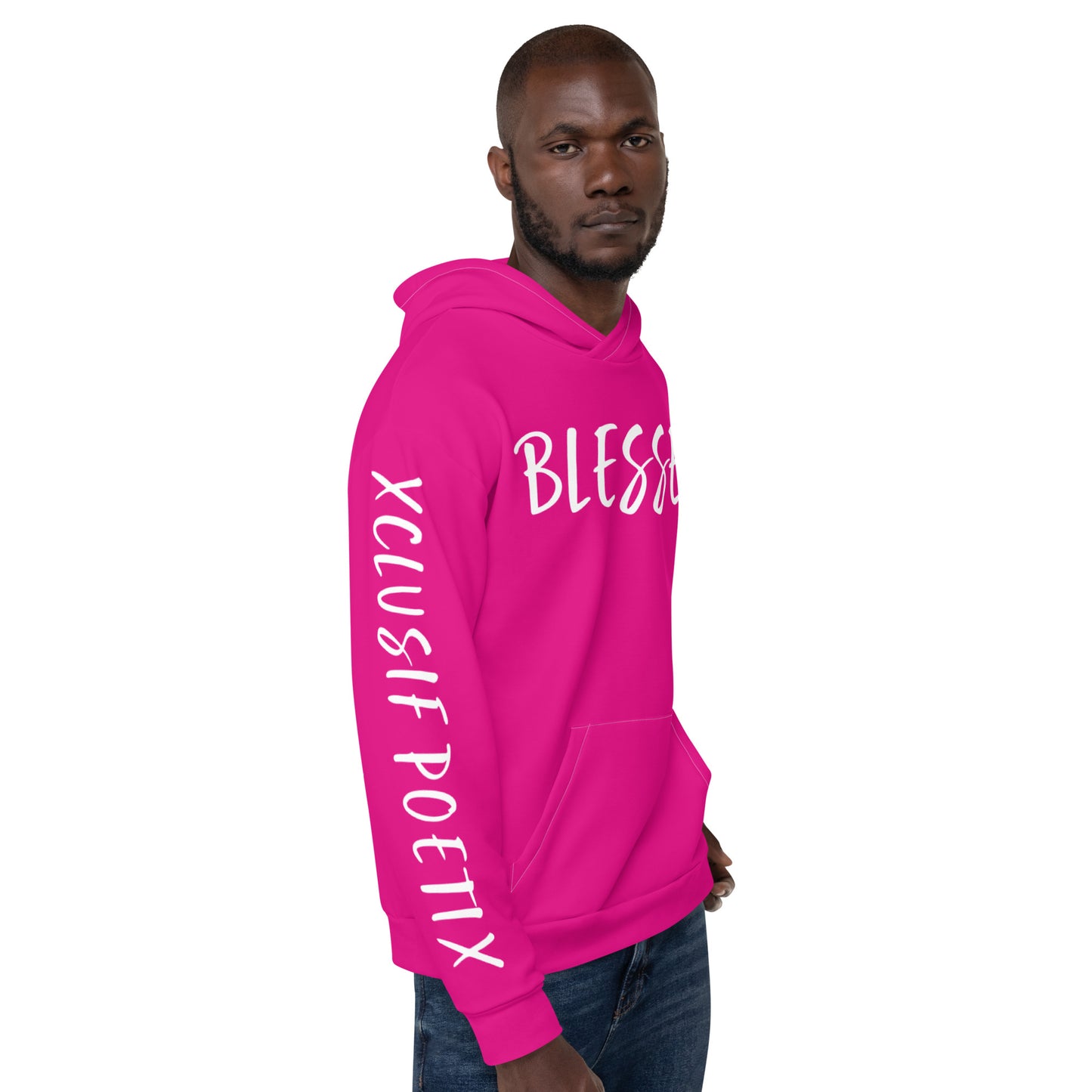 BLESSED BY XCLUSIF POETIX HOT PINK & WHITE Unisex Hoodie