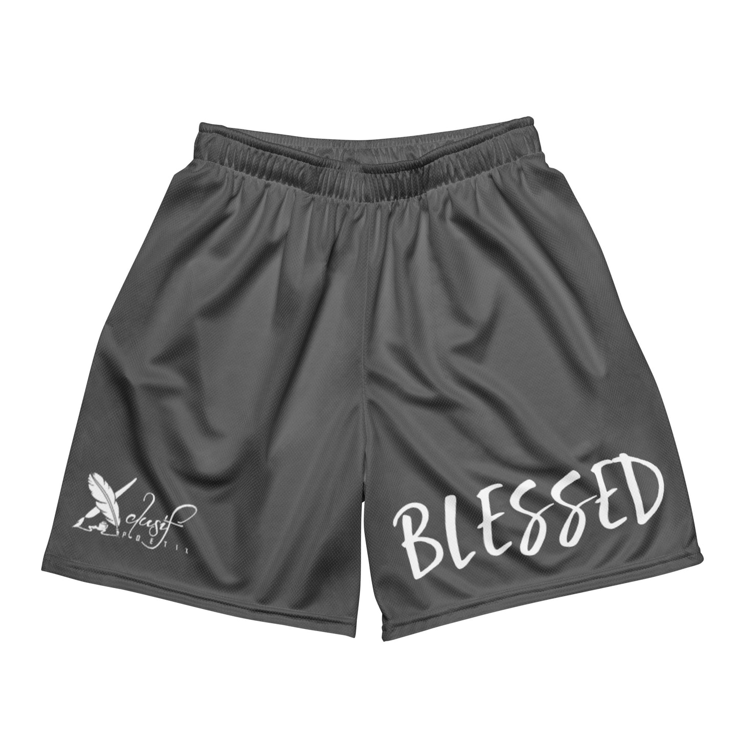 BLESSED BY XCLUSIF POETIX GREY & WHITE Unisex mesh shorts