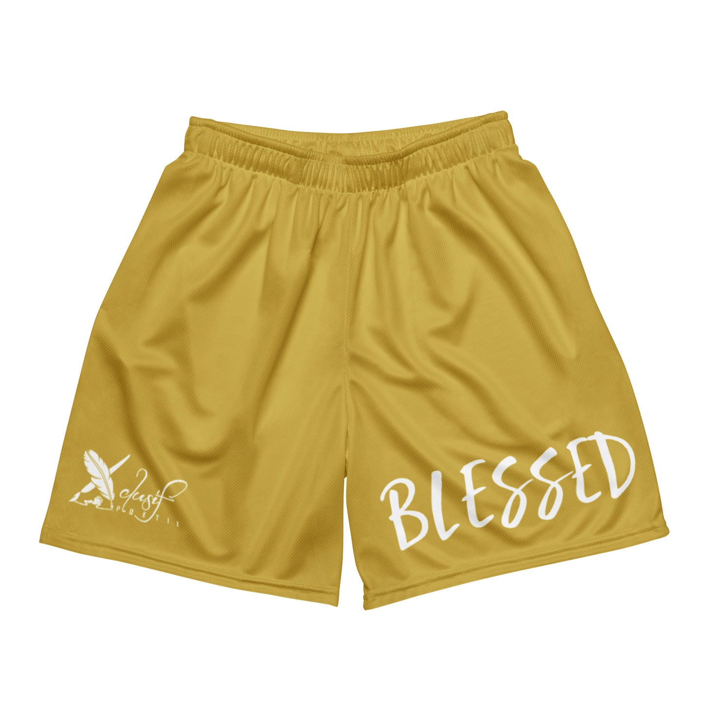 BLESSED BY XCLUSIF POETIX GOLD & WHITE Unisex mesh shorts