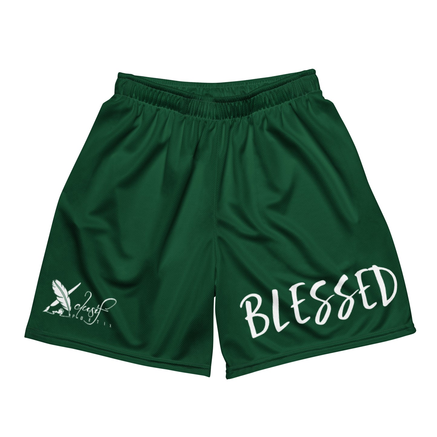 BLESSED BY XCLUSIF POETIX FOREST GREEN & WHITE Unisex mesh shorts