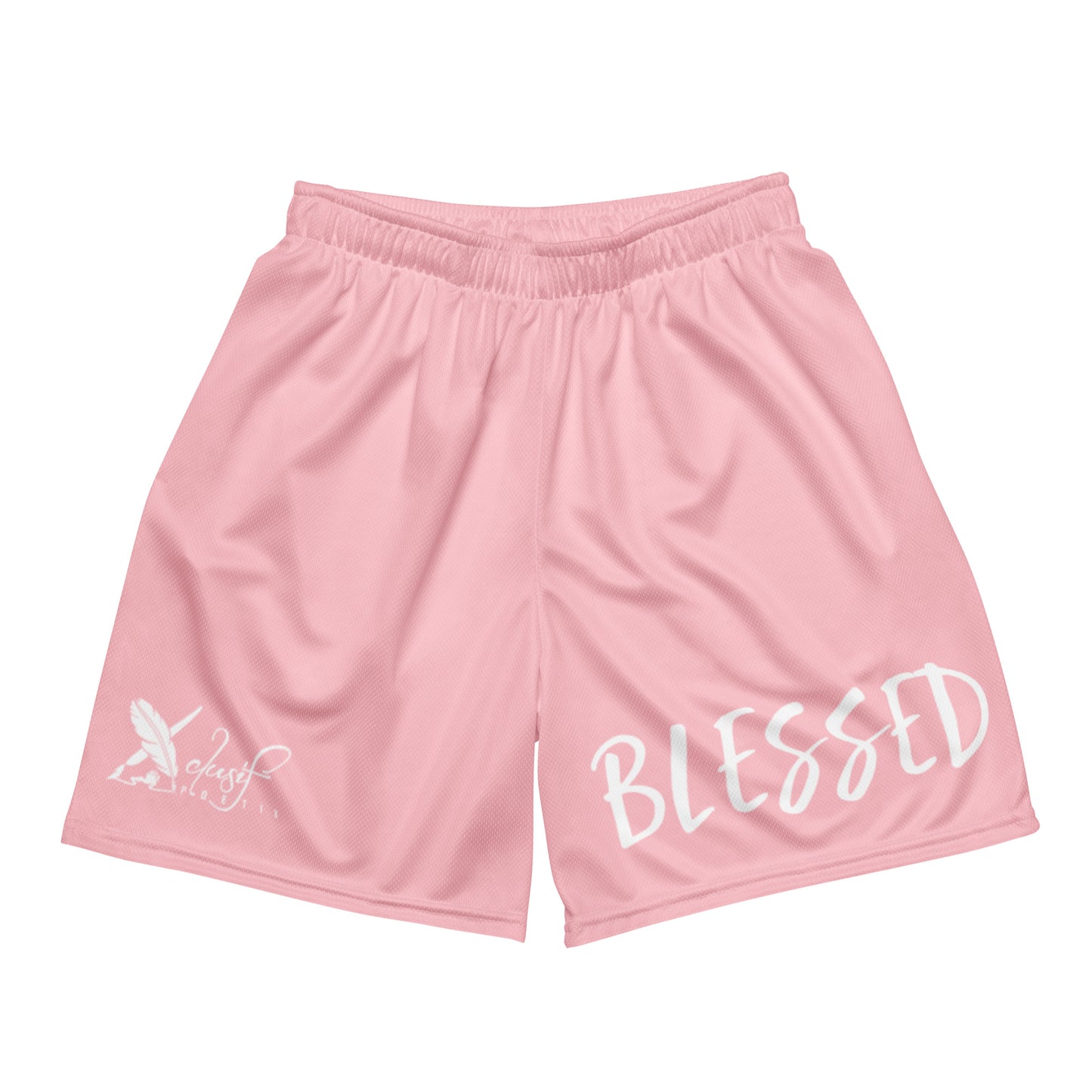 BLESSED BY XCLUSIF POETIX PINK & WHITE Unisex mesh shorts